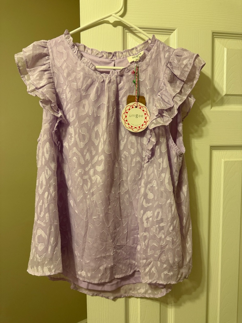Umgee Lavender Ruffle Sleeve Animal Print Blouse